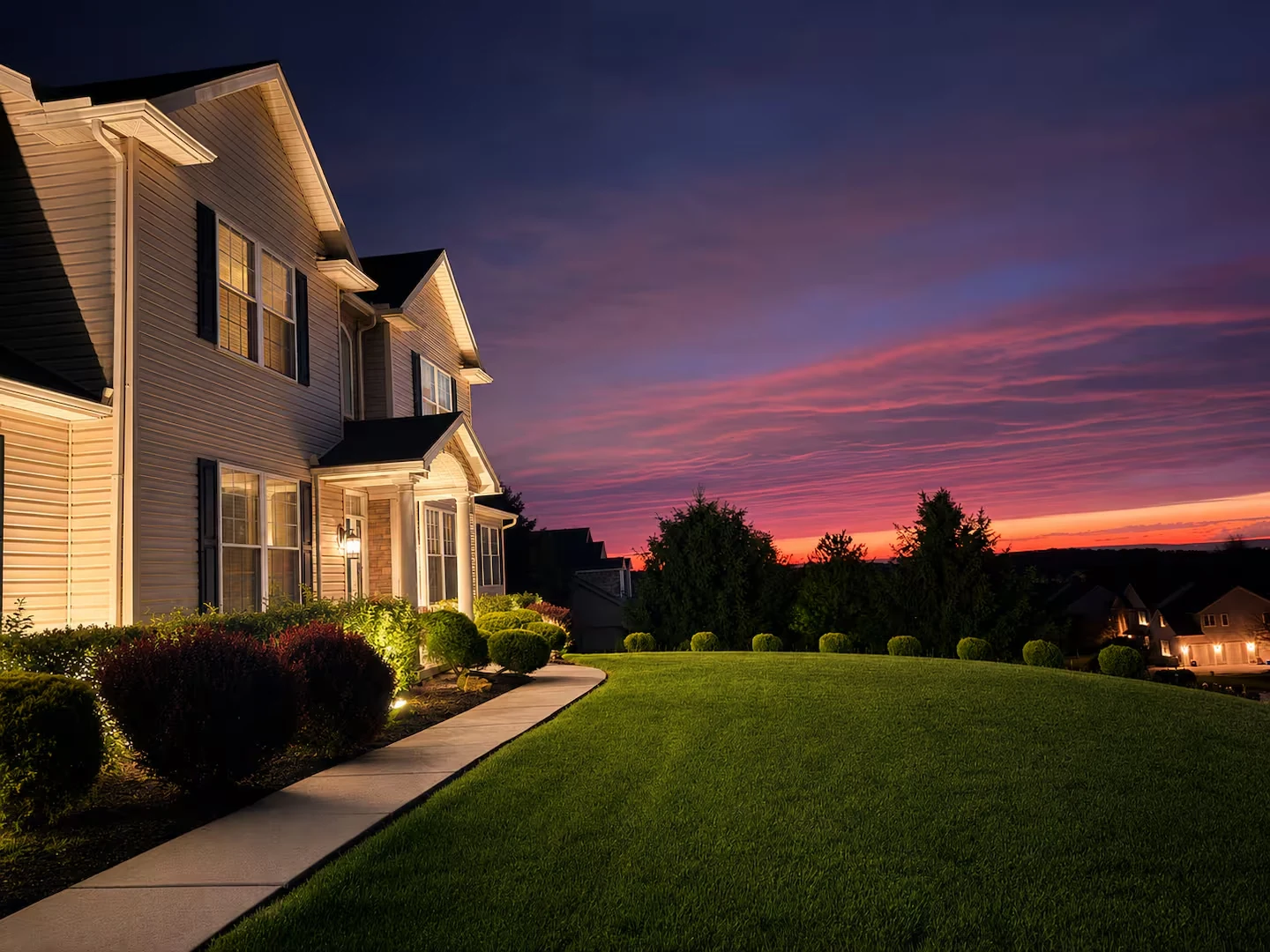 Actual Augusta Lane exterior at dusk