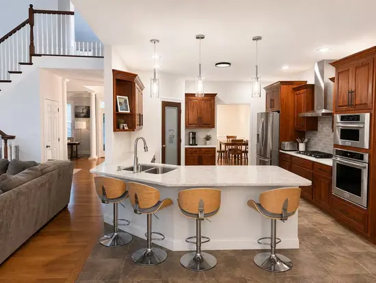 Kitchen island and open-plan gathering space